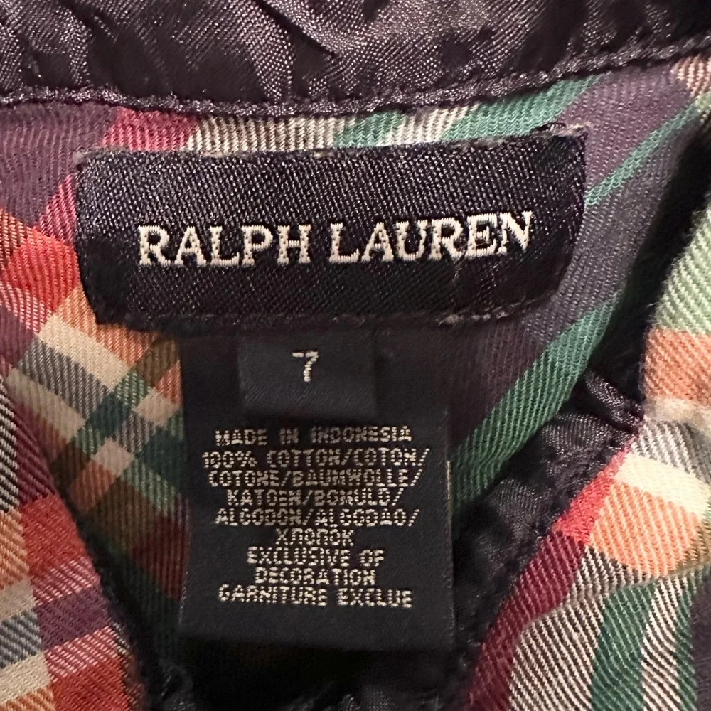 Ralph Lauren Tartan Plaid Shirt Dress Tunic Kids Girls 7 navy green red cotton